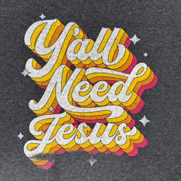 DOM Yall Need Jesus Retro Vintage Graphic T-shirt Short Sleeves Grey size 2XL - Picture 3 of 9